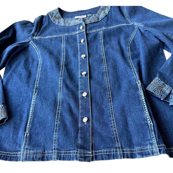 Vintage Quacker Factory Jean Jacket Large Blue Denim Embellished Front B… - Picture 4 of 12